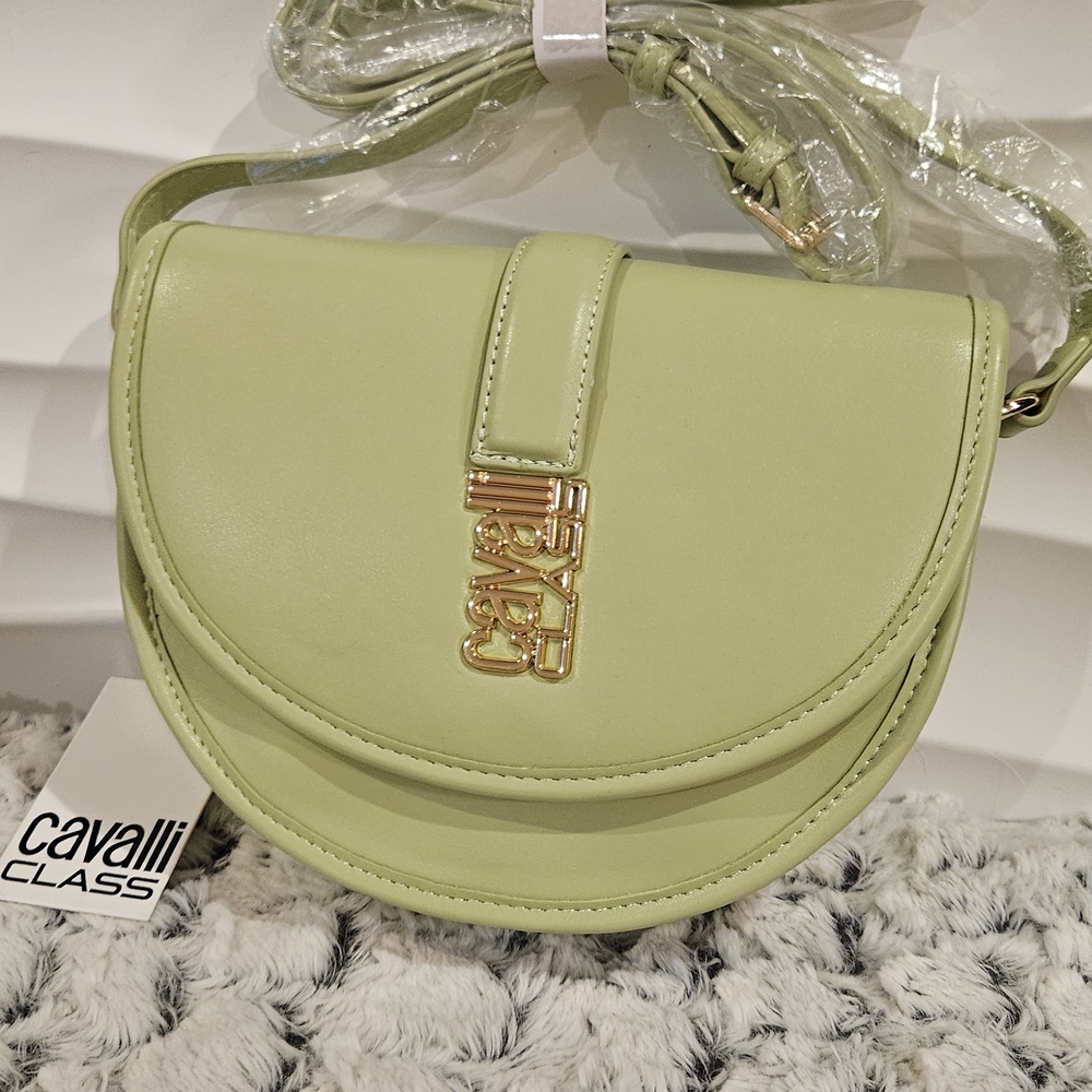 Cavalli Class Green Marina Saddle Flap Crossbody Bag